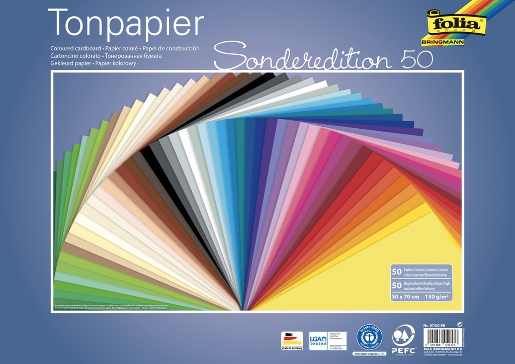 Tonpapier 130g/m², 50x70cm, 50 Farben sortiert